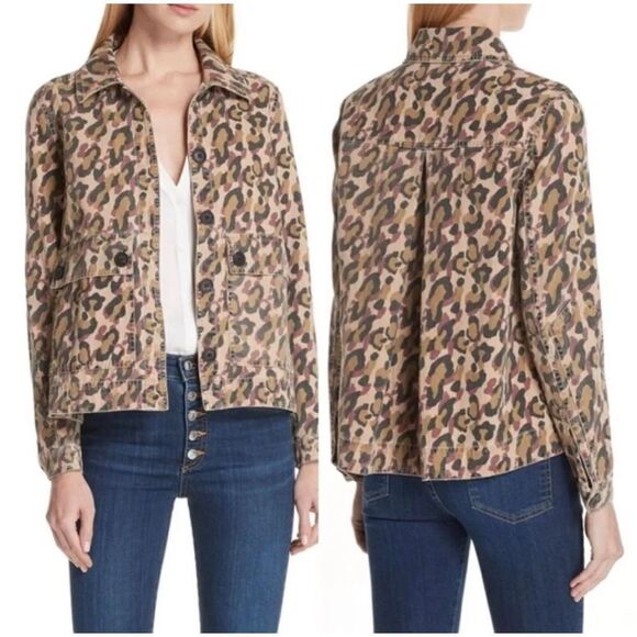 Veronica Beard Mercer Leopard Print Denim Cotton Utility Jacket Women’s Size XS - Picture 1 of 16